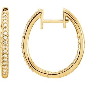 Ladies Natural Diamond Inside-Outside 22.5 mm Hoop Earrings (I1, Ghi) — 14K Yellow Gold