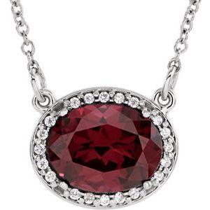 Ladies Natural Rhodolite Garnet Natural Diamond 16 1/ Necklace (I1, G-H) — 14K White Gold