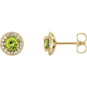 Ladies 5 mm Natural Peridot Natural Diamond Earrings — 14K Yellow Gold