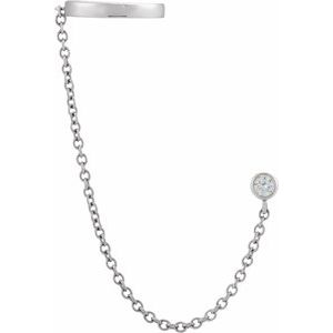 Ladies Natural Diamond Stud with Ear Cuff — Sterling Silver