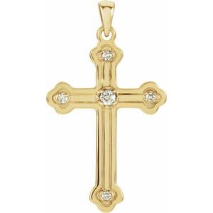 Ladies 14K Yellow/ Natural Diamond Cross Pendant — 14K Yellow/White Gold