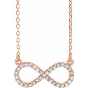 Ladies Natural Diamond Infinity Necklace (I1, G-H) — 14K Rose Gold