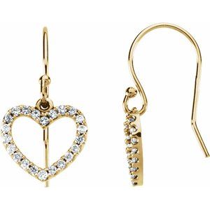 Ladies Natural Diamond Heart Earrings — 14K Yellow Gold