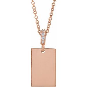 Ladies Natural Diamond Engravable Necklace (I1, G-H) — 14K Rose Gold