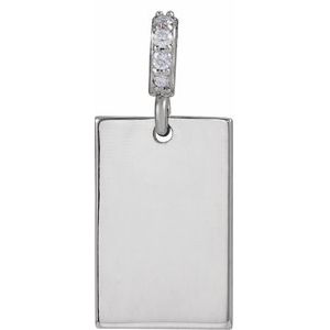 Ladies Natural Diamond Engravable Pendant — Sterling Silver