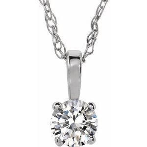Ladies 3 mm Natural Diamond Youth Solitaire Necklace (I2, I-J) — 14K White Gold