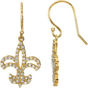 Ladies Natural Diamond Fleur-de-lis Earrings — 14K Yellow Gold