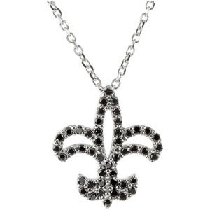 Ladies Natural Black Diamond Fleur-de-Lis Necklace (Opaque, Black) — 14K White Gold