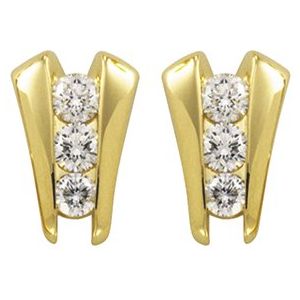 Ladies Natural Diamond Three-Stone Earrings — 14K Yellow Gold