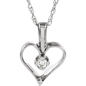 Ladies Natural Diamond Heart Necklace (I1, G-H) — 14K White Gold