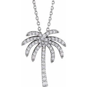 Ladies Natural Diamond Palm Tree Necklace (I1, G-H) — 14K White Gold