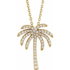 Ladies Natural Diamond Palm Tree Necklace (I1, G-H) — 14K Yellow Gold