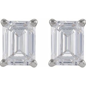 Lab-Grown Diamond Emerald 4-Prong Stud Earrings