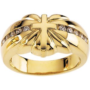 Ladies Natural Diamond Cross Ring (SI1, G-H) — 14K Yellow Gold