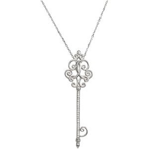 Ladies Natural Diamond Key Necklace (I2, G-H) — Sterling Silver