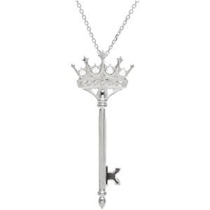 Ladies Natural Diamond Crown Key Necklace (I2, G-H) — Sterling Silver