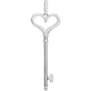 Ladies Natural Diamond Heart Key Pendant (I2, G-H) — Sterling Silver