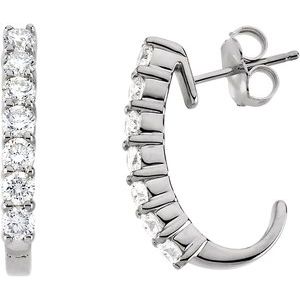 Ladies Natural Diamond J-Hoop Earrings (I1, G-H) — 14K White Gold