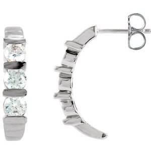 Ladies Natural Diamond J-Hoop Earrings (I1, G-H) — 14K White Gold
