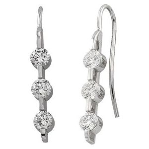 Ladies Natural Diamond Three-Stone Earrings — 14K White Gold