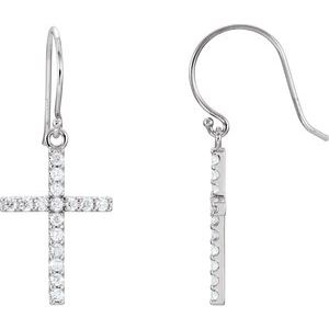 Ladies Natural Diamond Cross Earrings — 14K White Gold
