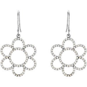 Ladies Natural Diamond Flower Earrings — 14K White Gold