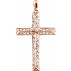Ladies Natural Diamond Cross Pendant (I1, H+) — 14K Rose Gold