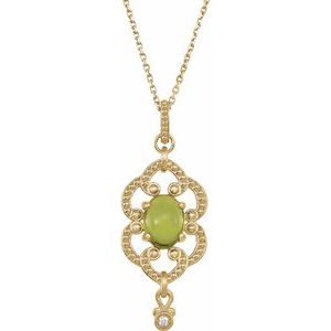 Ladies Natural Peridot Natural Diamond Necklace (I1, G-H) — 14K Yellow Gold