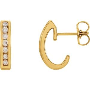 Ladies Natural Diamond J-Hoop Earrings (I1, G-H) — 14K Yellow Gold