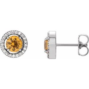Ladies Natural Yellow Sapphire Natural Diamond Earrings — 14K White Gold