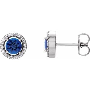 Ladies Natural Blue Sapphire Natural Diamond Earrings — 14K White Gold