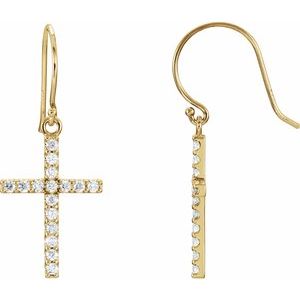 Ladies Natural Diamond Cross Earrings — 14K Yellow Gold