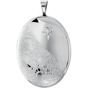 Ladies Oval Natural Diamond Footprints Locket (I2-I3, H-I) — Sterling Silver