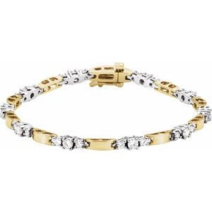 Ladies 14K Yellow/ Natural Diamond Line Bracelet (I1, G-H) — 14K Yellow/White Gold