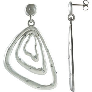 Ladies Natural Diamond Earrings — Sterling Silver & 14K White Gold