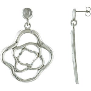 Ladies Natural Diamond Earrings — Sterling Silver & 14K White Gold