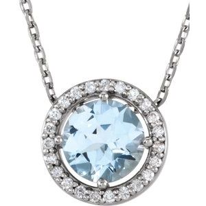 Ladies Natural Blue Zircon Natural Diamond Halo-Style Necklace (I1, G-H) — Sterling Silver