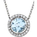 Ladies Natural Blue Zircon Natural Diamond Halo-Style Necklace (I1, G-H) — Sterling Silver