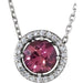 Ladies Natural Pink Tourmaline Natural Diamond Halo-Style Necklace (I1, G-H) — Sterling Silver