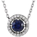 Ladies Natural Blue Sapphire Natural Diamond Halo-Style Necklace (I1, G-H) — Sterling Silver