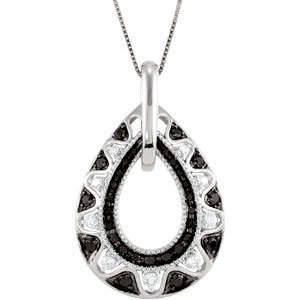 Ladies Natural Black and White Diamond Necklace (I1, H+) — 14K White Gold