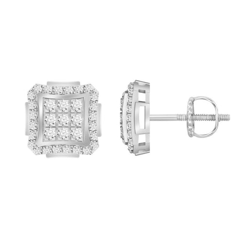 Sterling Silver 0.15CT Round Diamond Halo Fashion Earrings For Ladies Elegant Halo Diamond Earrings