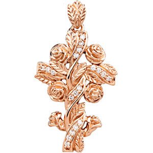Ladies Natural Diamond Floral-Inspired Cross Pendant — 14K Rose Gold