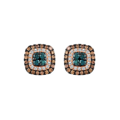 LADIES EARRINGS 1.00CT ROUND/DARK BROWN/BLUE DIAMOND 14K ROSE GOLD