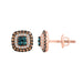 LADIES EARRINGS 1.00CT ROUND/DARK BROWN/BLUE DIAMOND 14K ROSE GOLD