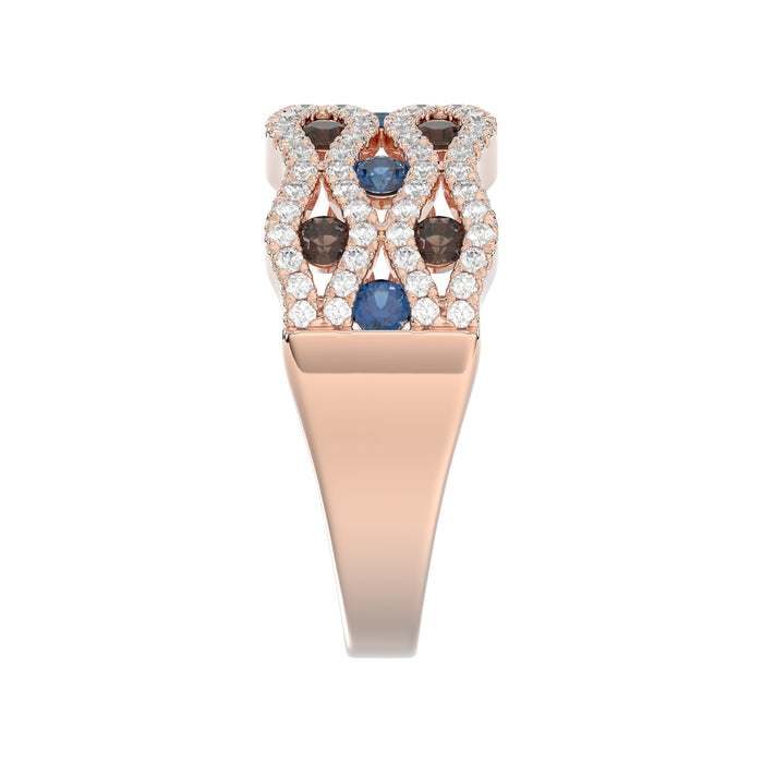 14K Rose Gold 1.00Ct Round Blue & Dark Brown Diamond Ladies Band Multi Color Fine Jewelry