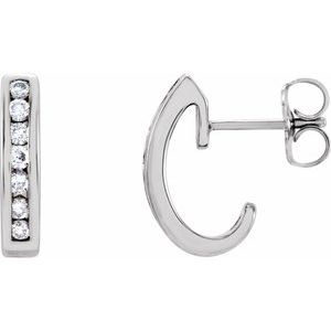 Ladies Natural Diamond J-Hoop Earrings (I1, G-H) — 14K White Gold