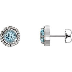 Ladies Natural Aquamarine Natural Diamond Earrings — 14K White Gold