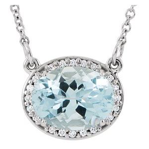 Ladies Natural Aquamarine Natural Diamond 16 1/ Necklace (I1, G-H) — 14K White Gold