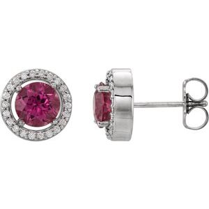 Ladies Natural Pink Tourmaline Natural Diamond Earrings — 14K White Gold
